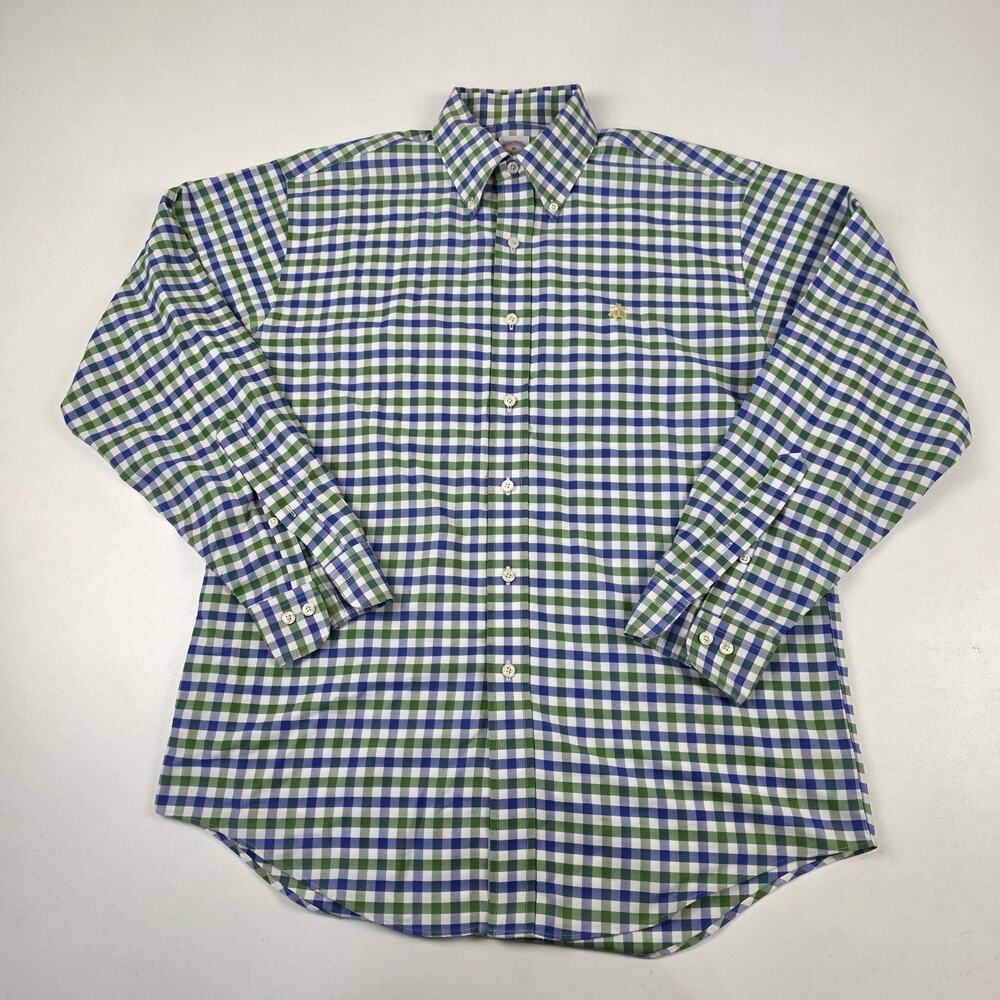 Brooks Brothers Shirt Mens Medium Blue Green Gingham‎ Button Down Long Sleeve